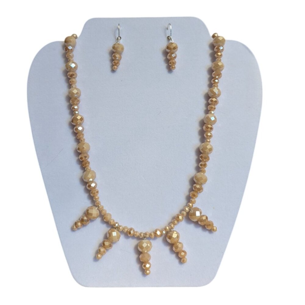 Women's Hand-Crafted drop beaded necklace & earring set